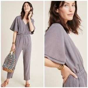Anthropologie | Cloth & Stone Gulpiyuri Tencel Surplice Jumpsuit Grey L